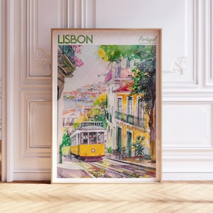 Portugal Lisbon Print European Travel Gifts Watercolor Travel Poster World Travel Art Colorful Wall Art Gift For Travelers