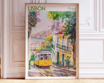 Portugal Lissabon Druck Europäische Reisegeschenke Aquarell Reiseplakat Weltreise Kunst Buntes Wandkunst Geschenk für Reisende