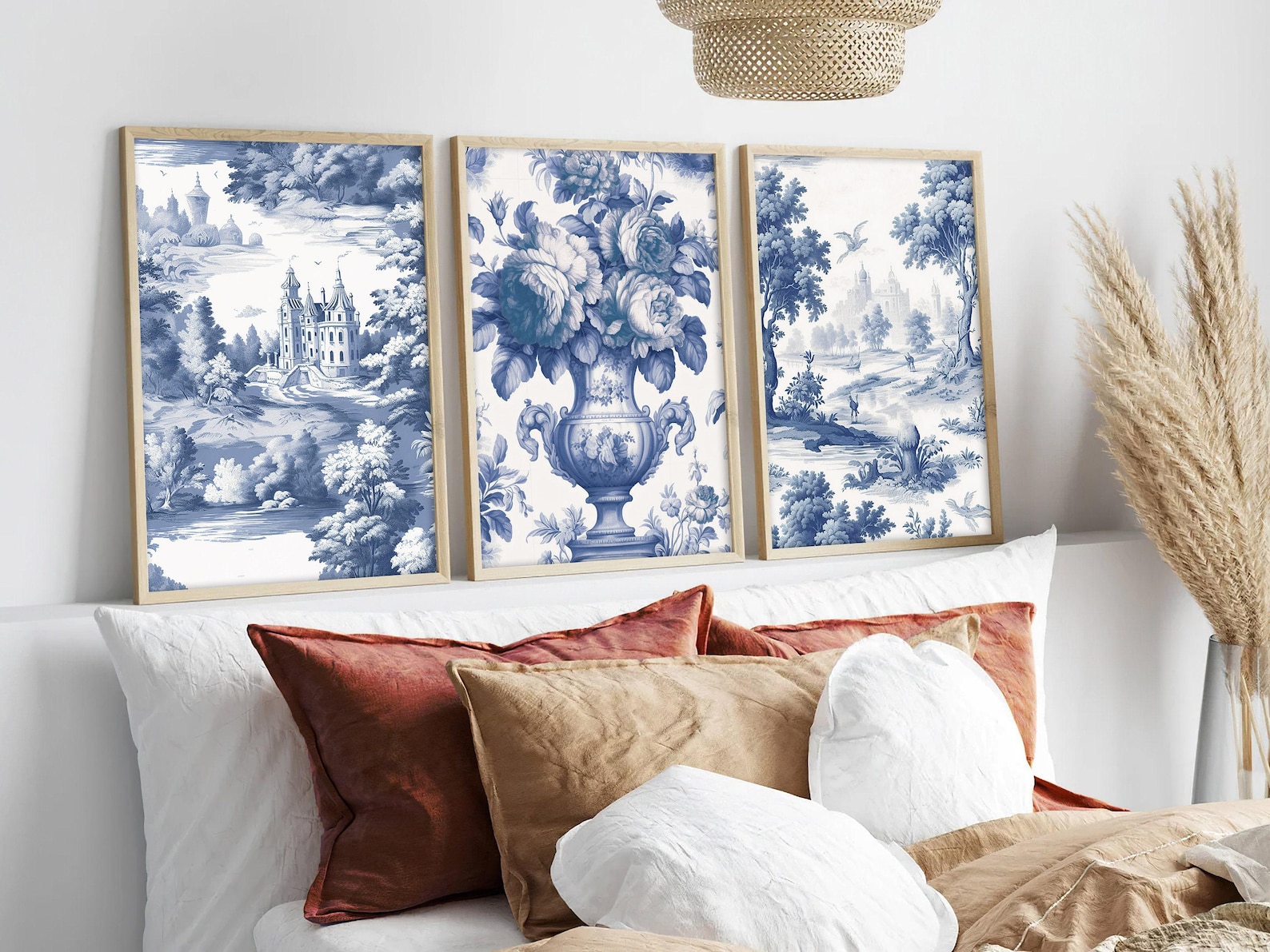 French Toile Blue Wall Art Botanical Vintage Blue Willow Wall Art ...