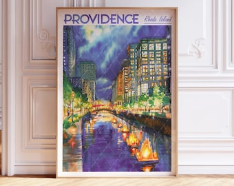 Poster acquerello Providence - Arte murale delle città del mondo - Stampa di viaggio Rhode Island - Poster della città stampabile - Poster di viaggio con colori pastello
