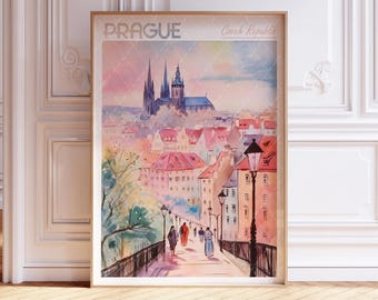 Prague City Watercolor Poster - Czech Republic Travel Art - City Wall Decor - Balkans European Travel Print - Pastel Colors Poster