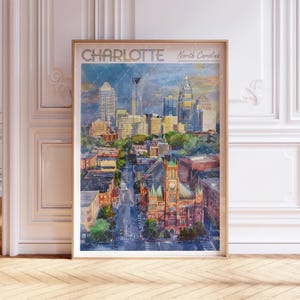 Charlotte City Watercolor Poster - City Skyline Wall Art - United States Poster - North Carolina Art Print - Pastel Color City Poster