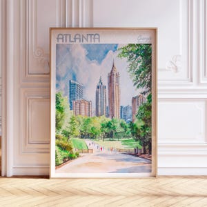 Atlanta Georgia Watercolor Travel Poster, World Travel Art, Georgia Wall Art, Dorm Room Wall Decor, Gift For Traveler