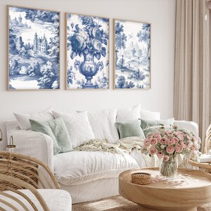 French Toile Blue Wall Art Botanical Vintage Blue Willow Wall Art ...