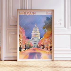 Madison Aquarell Art Print - Madison City Print - Wisconsin USA Reiseplakat - Weltstädte Wandkunst - Pastellfarben Reisekunst