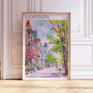 Póster de acuarela de Montreal - Arte mural de Montreal - Póster de viaje a Canadá - Póster de ciudad imprimible - Póster de viaje en colores pastel