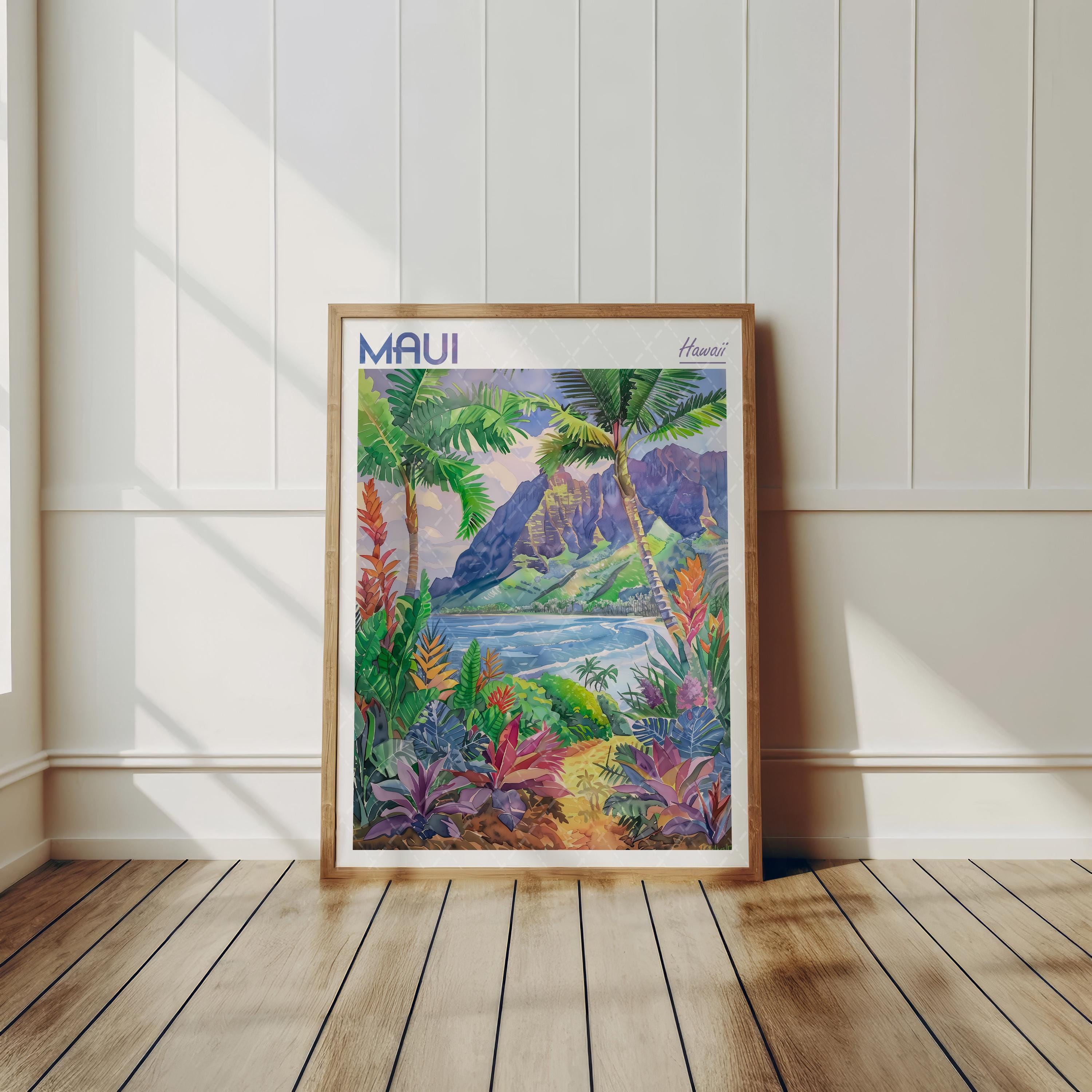 マウイの水彩画アートプリント - マウイ島のプリント - ハワイ旅行