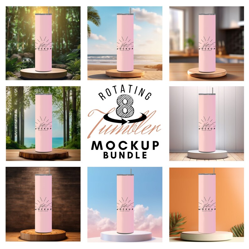 8 Realistic Rotating Tumbler Easy to Use Mockup ,20oz Rotating Tumbler