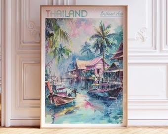 水彩画タイプリント - 東南アジア旅行装飾 - タイの壁アート