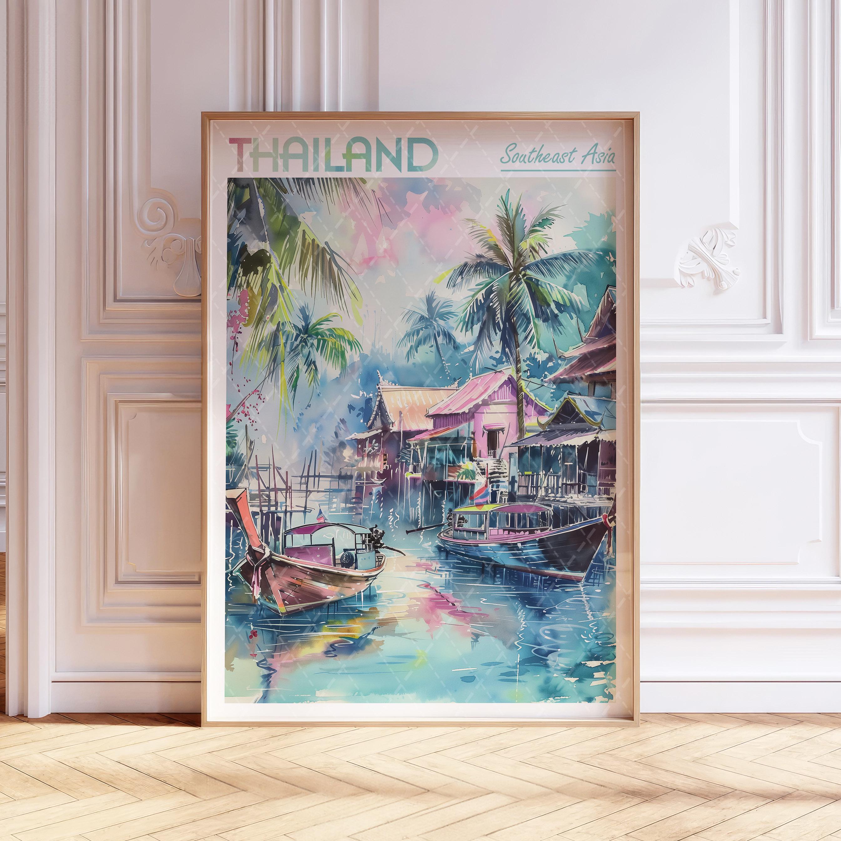 水彩画タイプリント - 東南アジア旅行装飾 - タイの壁アート