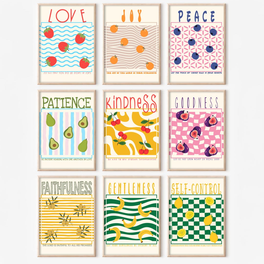 Fruit of the Spirit Wall Art, Galatians 5:22 Scripture Set of 9 - Etsy