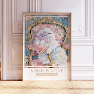 Karma Is A Cat Song Poster Watercolor Wall Art Subtle Song Print Watercolor Painting Funny Cat Print Gift For Music Fans