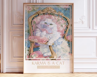 Karma Is A Cat Song Poster Watercolor Wall Art Subtle Song Print Watercolor Painting Funny Cat Print Gift For Music Fans