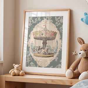 Stampa carosello vintage – Elegante decorazione murale per la cameretta dei bambini, decorazione da fiera francese, stravagante poster per la cameretta dei bambini e la sala giochi