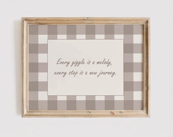 Minimalistyczna sztuka ścienna z cytatem – neutralny wystrój pokoju dziecięcego, elegancki nadruk do pokoju dziecięcego, plakat z motywem farmy w kratkę gingham dla dzieci