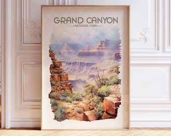 Grand Canyon National Park Watercolor Travel Poster - US National Parks - Soft Pastel Tones - Colorful Landscape Wall Art