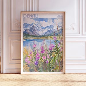 Denali Watercolor Art Print - National Park Print - Alaska Travel Poster - World Cities Wall Art - Pastel Colors Travel Art
