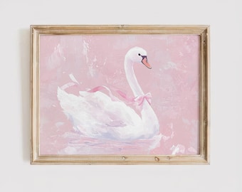 Coquette Swan Print: Pink Nursery Wall Art (Digital Download)