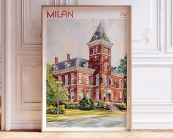 Milan Ohio Watercolor Art Print: Pastel Travel Poster (Digital Download)