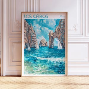 Impression d'art aquarelle Los Cabos - impression de la ville de Cabo - affiche de voyage au Mexique - art mural villes du monde - art de voyage couleurs pastel