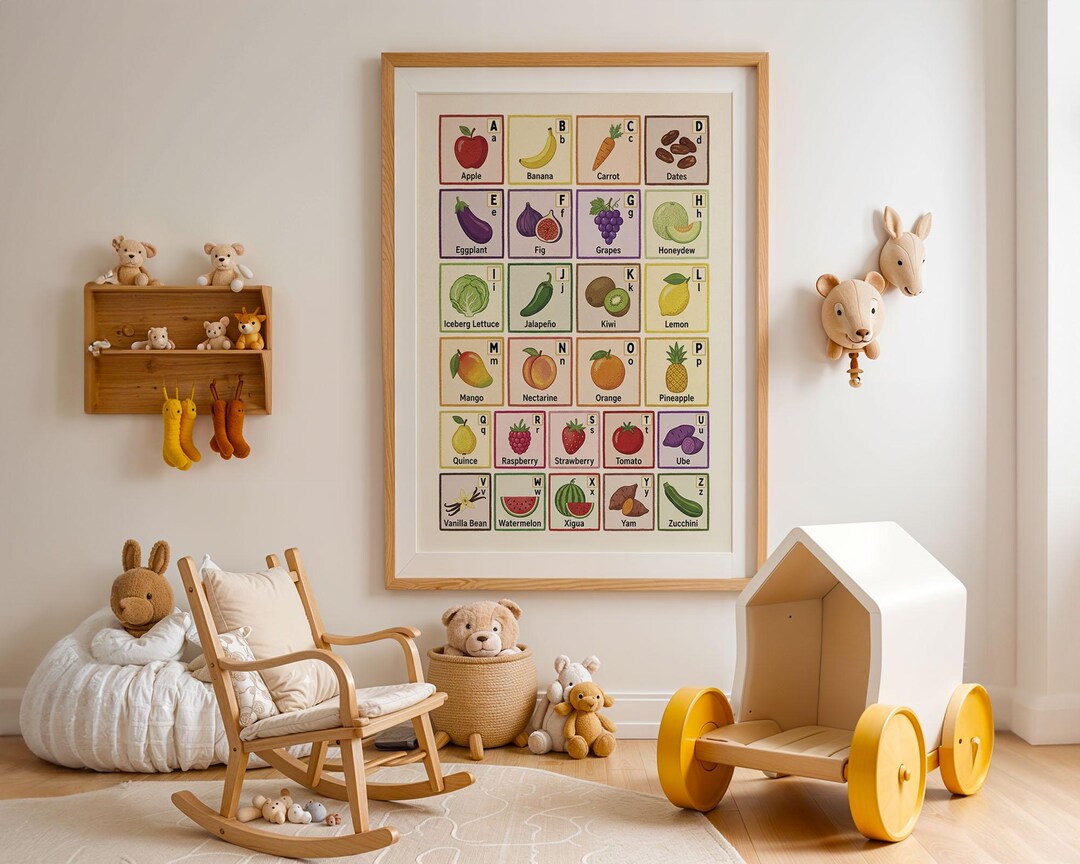 Educational Fruits & Vegetables Alphabet Nursery Art A to Z Kid Wall ...