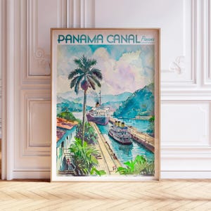 Impression d'art aquarelle canal de Panama - impression Panama - affiche de voyage Panama - art mural villes du monde - art de voyage couleurs pastel