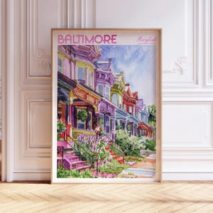 Baltimore Maryland Watercolor Travel Poster, World Travel Art, Maryland Wall Art, USA Travel Wall Art, Gift For Traveler