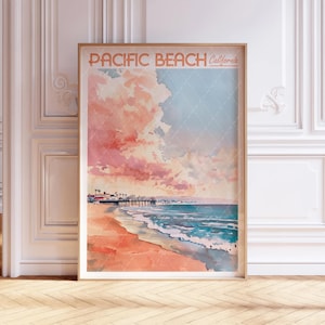 Pacific Beach Watercolor Art Print - San Diego Print -  California USA Travel Poster - World Cities Wall Art - Pastel Colors Travel Art