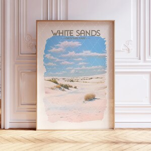 White Sands National Park Watercolor Travel Poster - US National Parks - Soft Pastel Tones - Colorful Landscape Wall Art