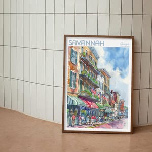 Akvarell reseposter från Savannah, Georgia, världsresekonst, väggkonst i Georgia, kustväggdekor, present till resenär bild 7