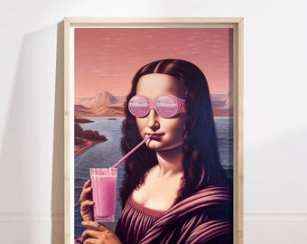 サングラスをかけたモナリザの壁アート、折衷的な壁の装飾、面白い改造