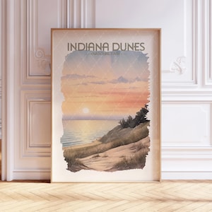 Indiana Dunes National Park Watercolor Travel Poster - US National Parks - Soft Pastel Tones - Colorful Landscape Wall Art