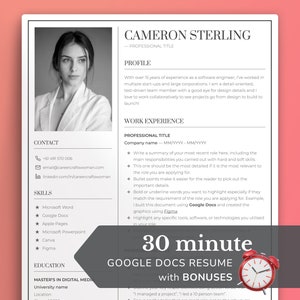 Resume template in Google docs with photo - Professional, Simple CV, Easy to edit, Minimal, ATS friendly, Optimised for online applications