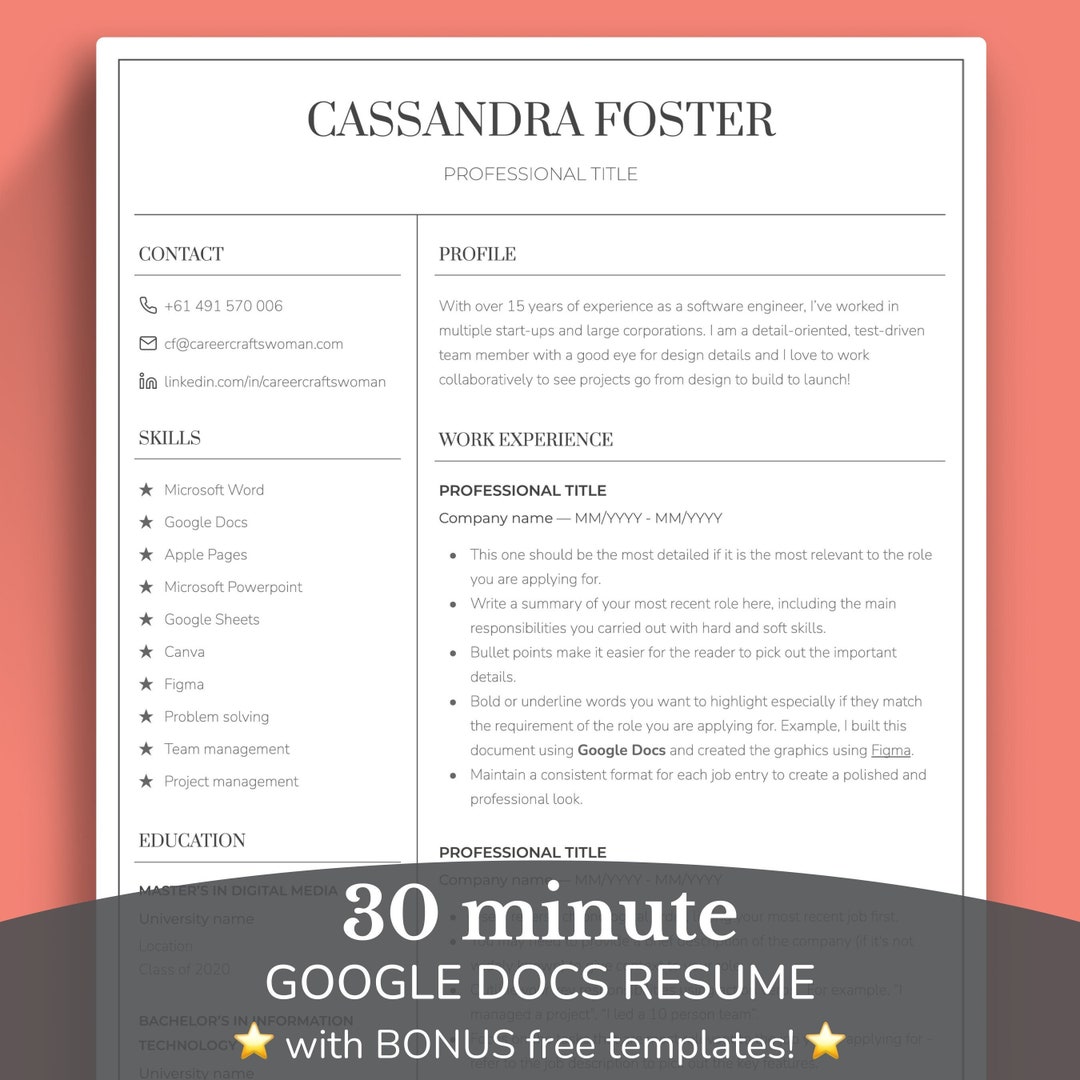 Executive Resume Template in Google Docs - Professional CV, Stylish ...
