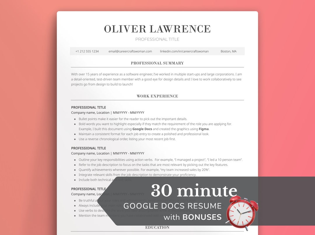 Modern Resume Template: Professional CV for Google Docs (digital ...