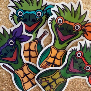 Paquete de pegatinas de vinilo de las Tortugas Ninja: Edgar 'Ninja' el Emú / 6 cm x 8,8 cm x 4