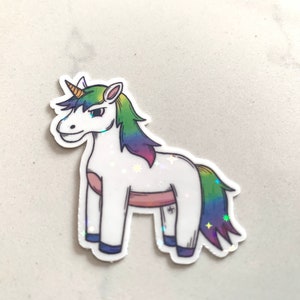 Einhorn Pegasus Holografischer Vinyl Aufkleber: 'Cranky Unicorn' & 'Pretty 'Peg' Pegasus | 4,5cm x 5cm