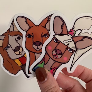 Pack d’autocollants en vinyle kangourou x 3| Rosita Roo Émotions | 6 cm x 9,5 cm x 3