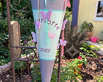 German School Cone | Butterflies | 28inch | Schultüte | Zuckertüte | Einschulung | First day of school | Cone gift bag
