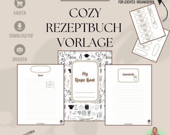 DRUCKBARE Rezeptbuch-Vorlage: Cozy Rezeptbuch-Seiten (A4, US Letter) Deutsche Version