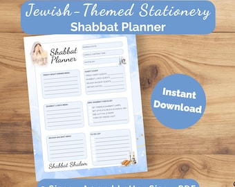 Agenda per lo Shabbat stampabile / Agenda settimanale per la casa ebraica con righe / Lista di controllo per la preparazione e l'accensione delle candele per lo Shabbat / Download digitale in formato A4