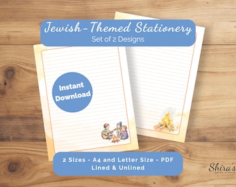 Lag BaOmer Writing Paper | Watercolor Bonfire Stationery | Jewish Holiday Journaling | Digital Download | A4 Letter PDF