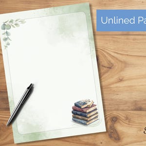 Libros, papel de escritura imprimible, con líneas y sin líneas, gafas de lectura, libros antiguos, papelería literaria, descarga digital, tamaño A4 y carta. imagen 4