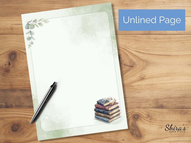 Libros, papel de escritura imprimible, con líneas y sin líneas, gafas de lectura, libros antiguos, papelería literaria, descarga digital, tamaño A4 y carta. imagen 4