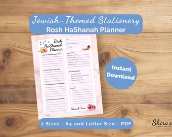 Agenda stampabile per Rosh HaShanah / Pianificatore di menu per le festività ebraiche / Lista di controllo per la preparazione di Shana Tova / Elenco degli invitati / Download digitale in formato A4