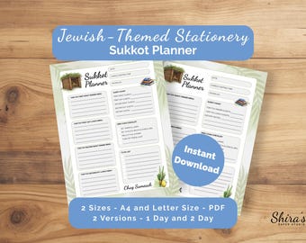 Sukkot Planner Printable | Jewish Holiday Menu Planner 1 and 2 Day | Sukkah Lulav Etrog Erev Chag Checklist | Digital Download A4 Letter