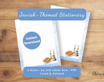 Shabbat Printable Writing Paper Lined Unlined Challah Kiddush Candles Jewish Notes Shopping List Digital Download A4 & Letter