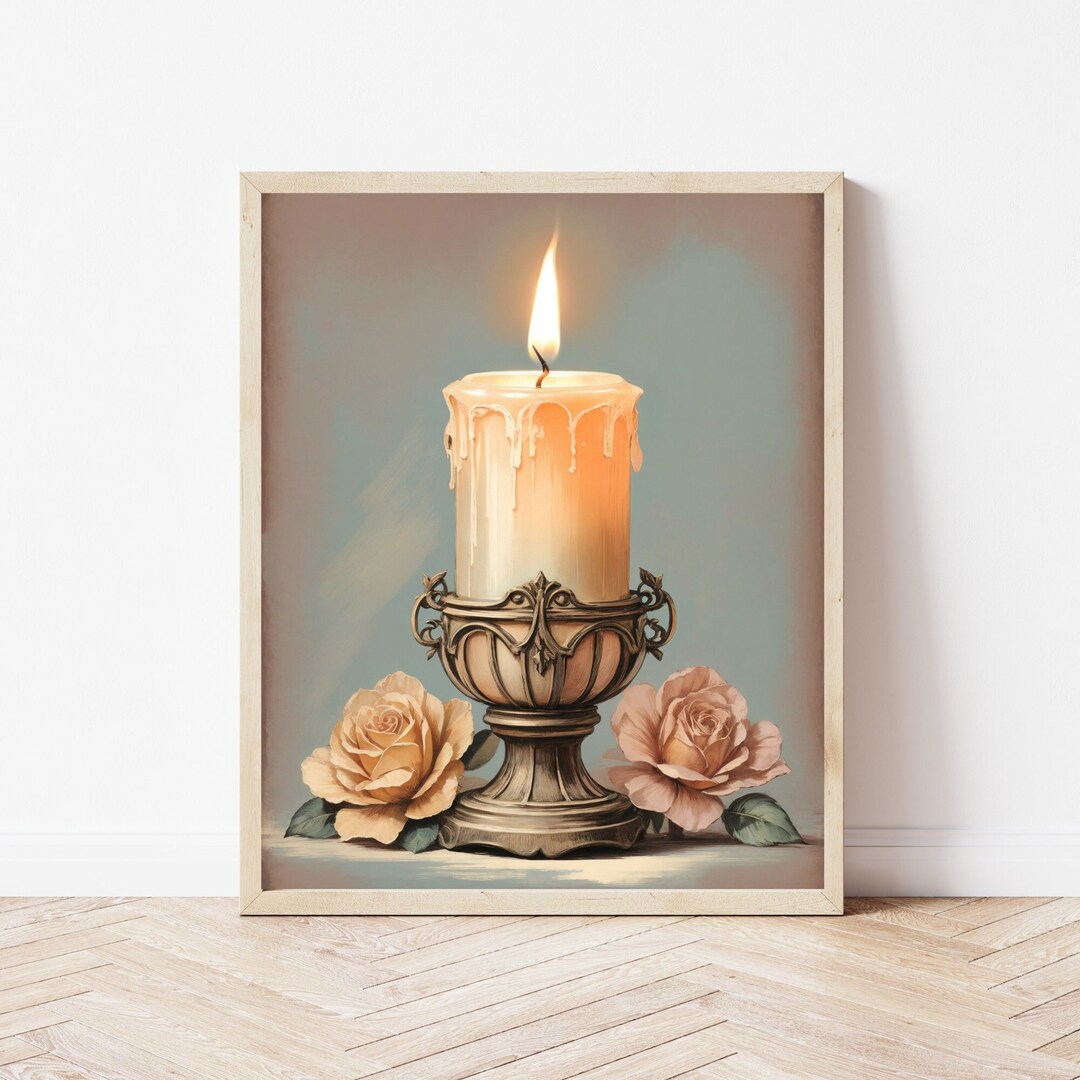 Boho Bathroom Wall Art Candle Art Print Earth Tone Digital Print Boho ...