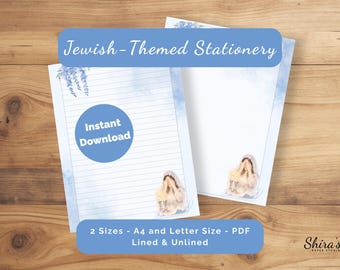 Shabbat Candles Printable Writing Paper Lined Unlined Woman Lighting Candles Jewish Holiday Stationery Digital Download A4 & Letter