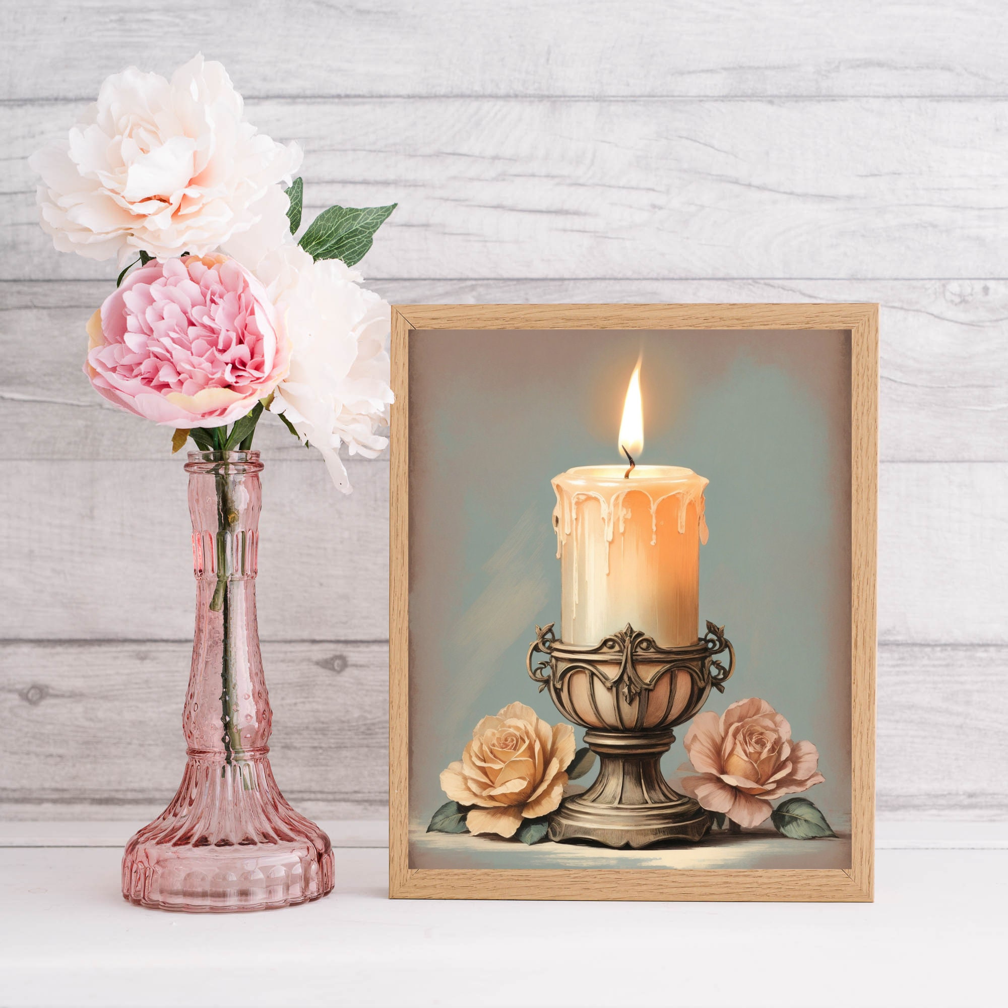 Boho Bathroom Wall Art Candle Art Print Earth Tone Digital Print Boho ...